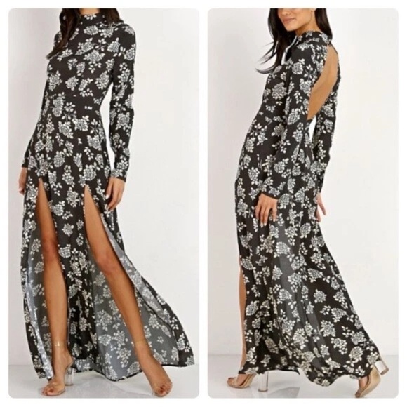 Flynn Skye Dresses & Skirts - Flynn Skye Black and White Floral Backless Dress Size XS
